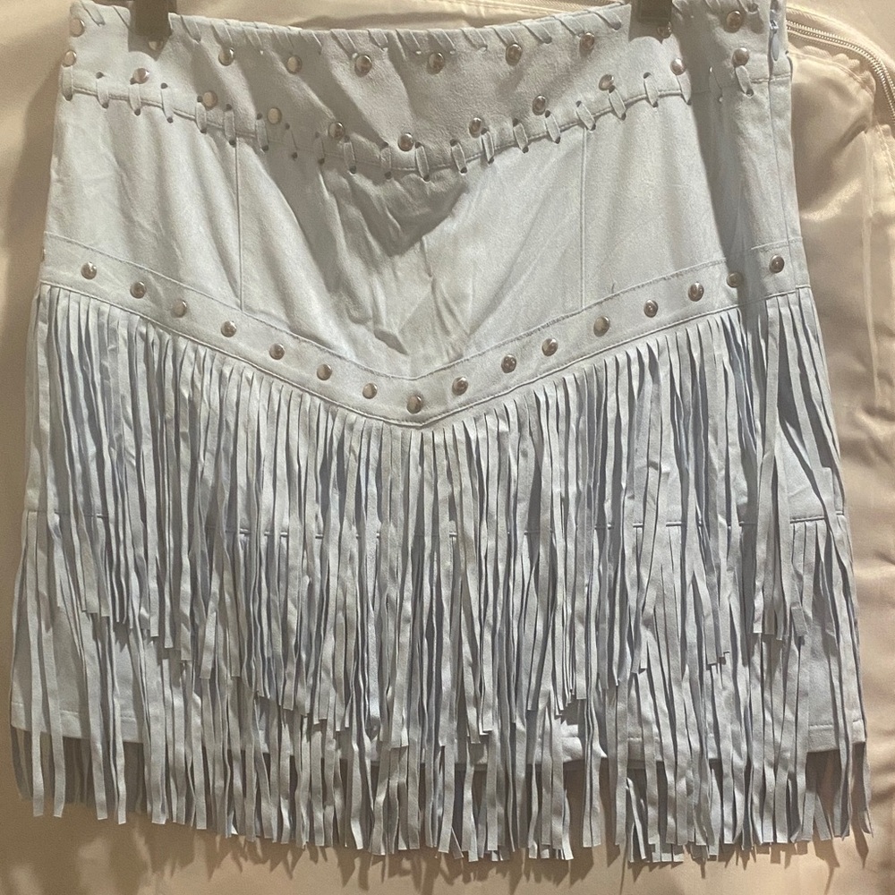 Idyllwind Sky Blue Fringe Mini Skirt